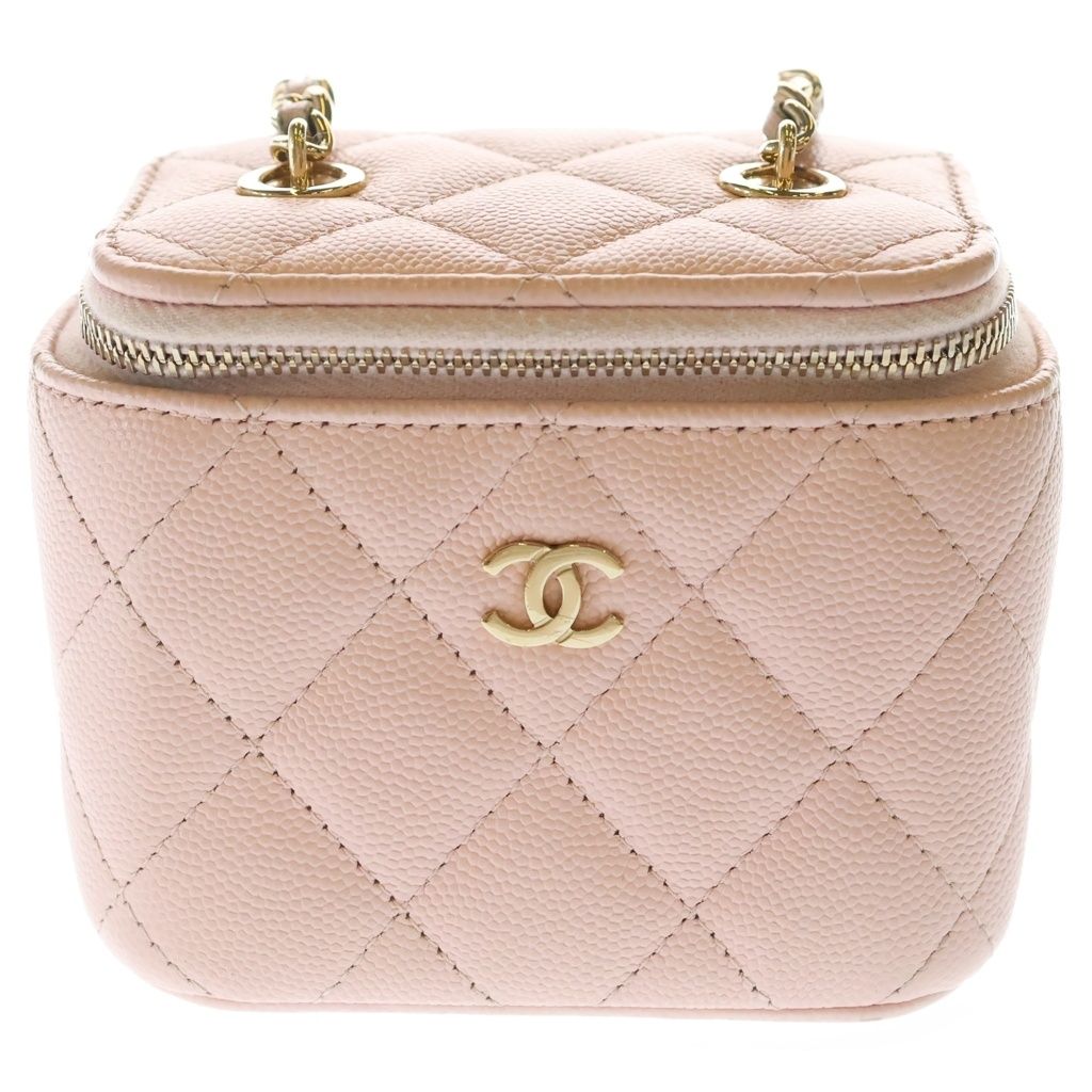 Chanel Mini Vanity Chain Shoulder Bag Pink Caviar Leather Gold