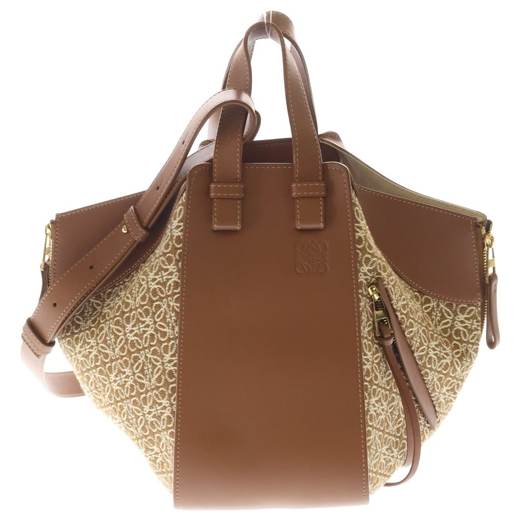 Loewe Hammock Small Shoulder Bag Brown Leather Canvas Gold