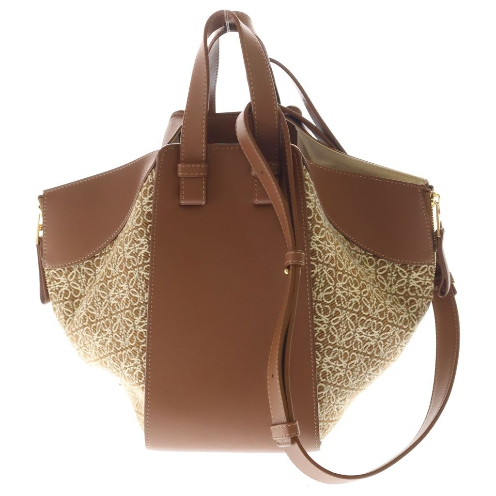 Loewe Hammock Small Shoulder Bag Brown Leather Canvas Gold — view 2