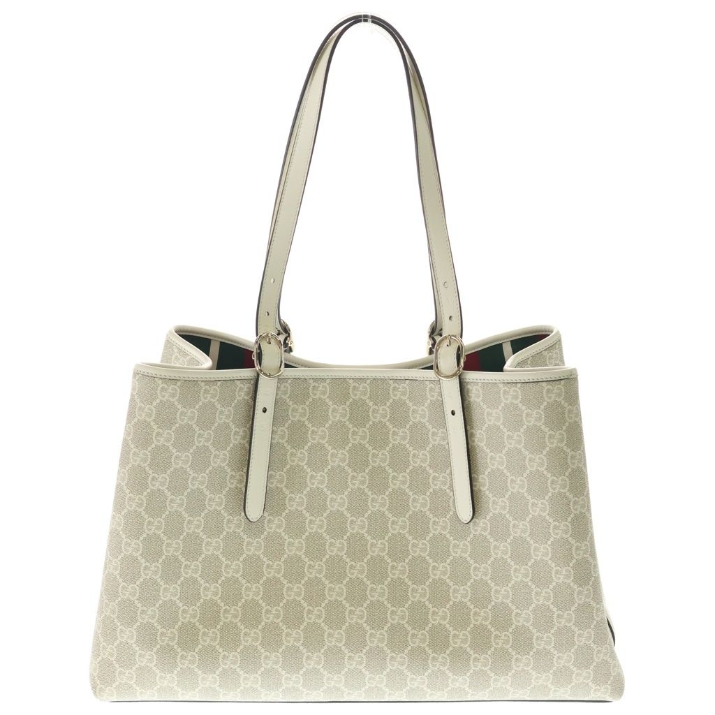 Gucci GG Emblem Large Tote Supreme Canvas Leather Beige White Gold