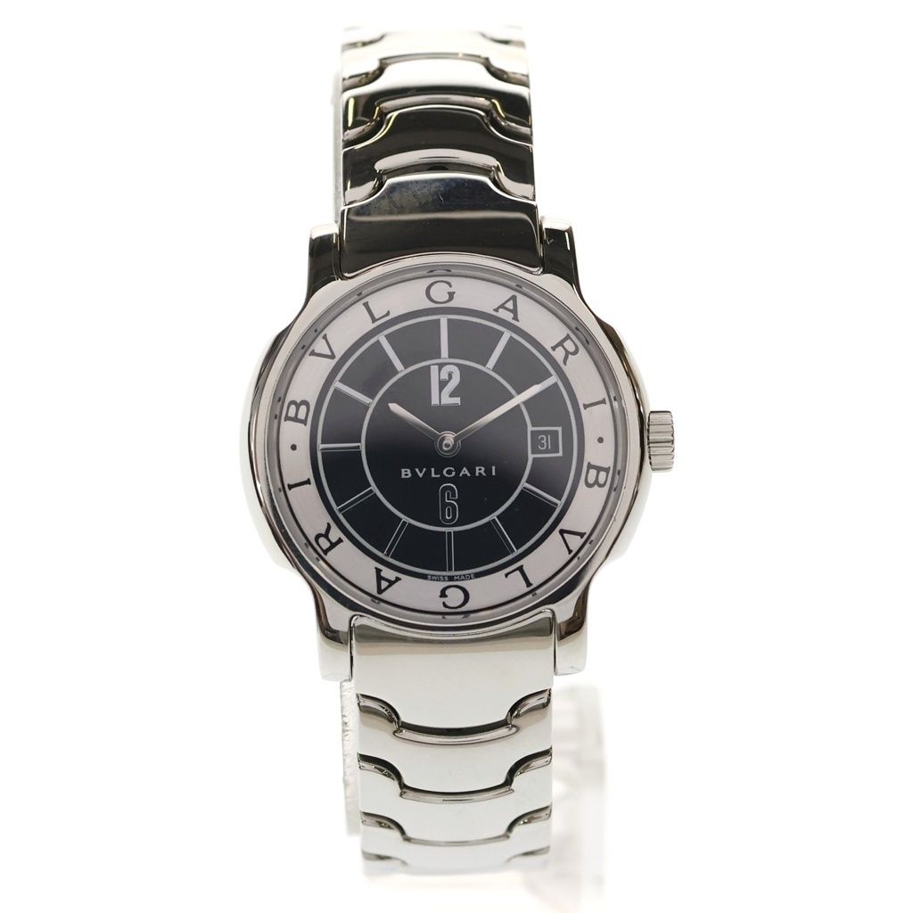 Bvlgari Solo Tempo Date Black Dial Quartz Watch Silver