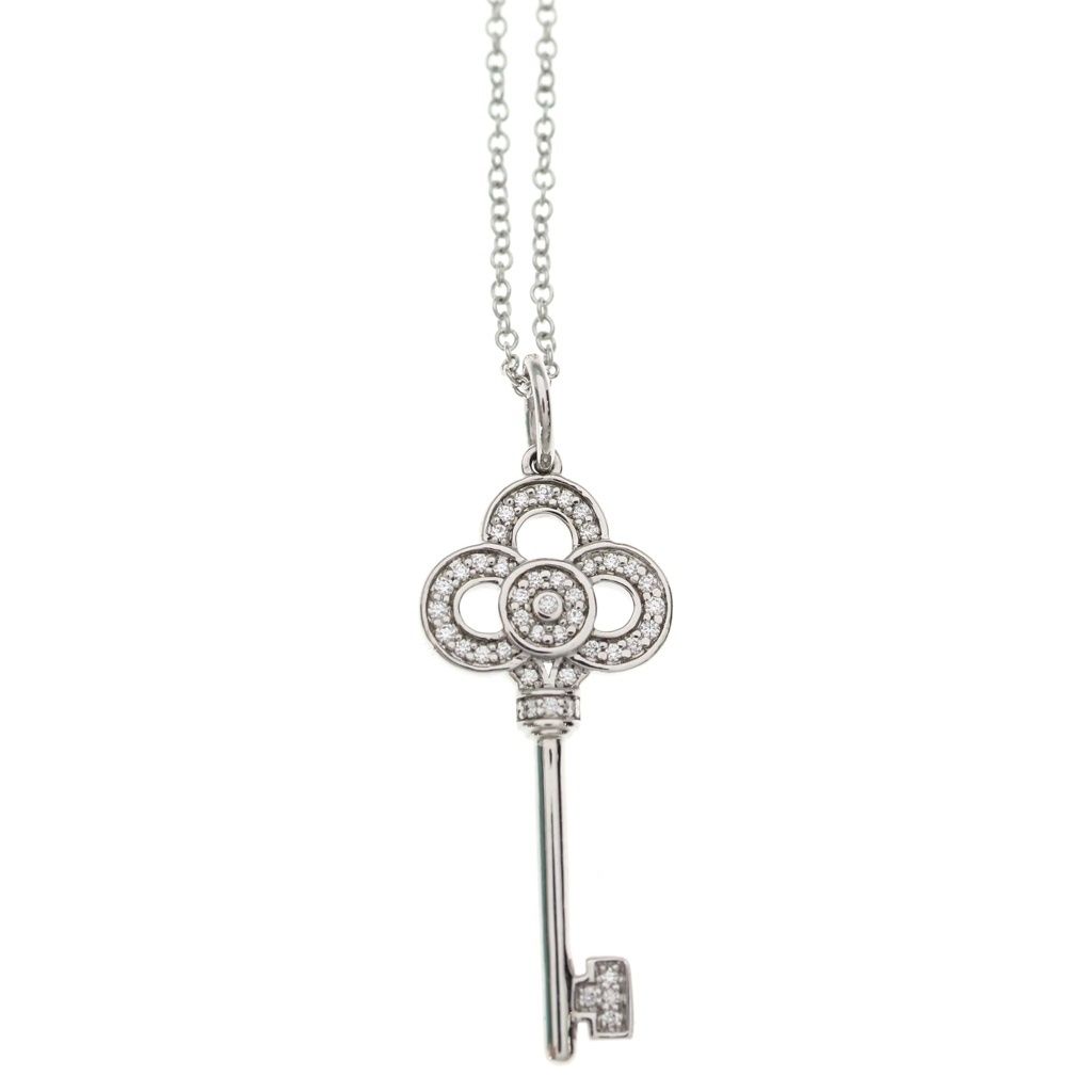 Tiffany & Co Fleur de Lis Key Diamond Pendant Chain Silver — view 3