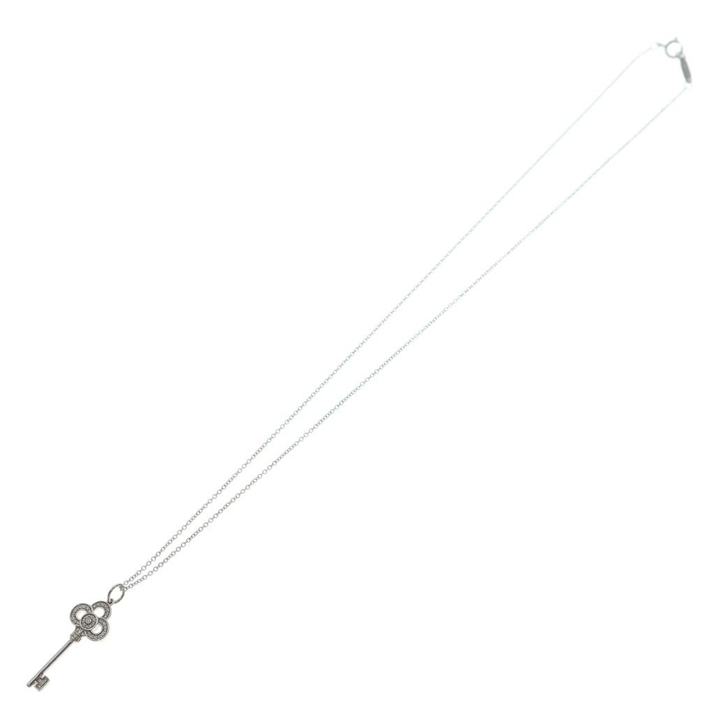 Tiffany & Co Fleur de Lis Key Diamond Pendant Chain Silver — view 2