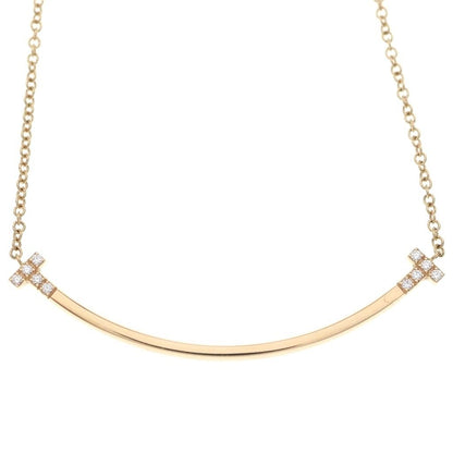 Tiffany & Co T Smile Small Diamond Pendant Chain Pink Gold 18k — view 3
