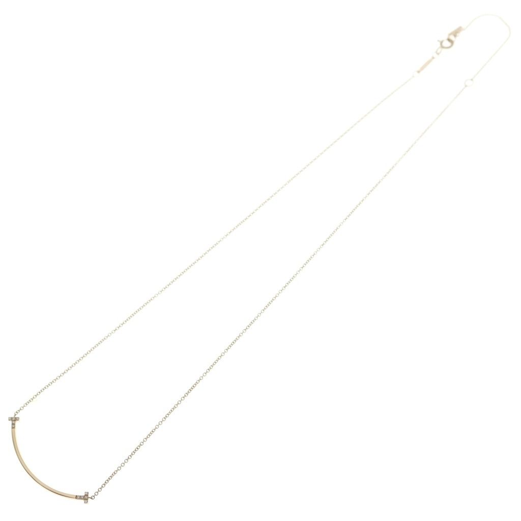 Tiffany & Co T Smile Small Diamond Pendant Chain Pink Gold 18k — view 2