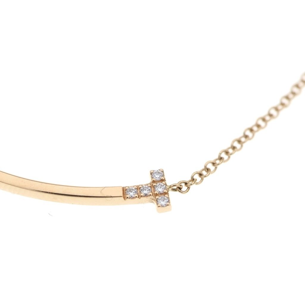 Tiffany & Co T Smile Small Diamond Pendant Chain Pink Gold 18k — view 5