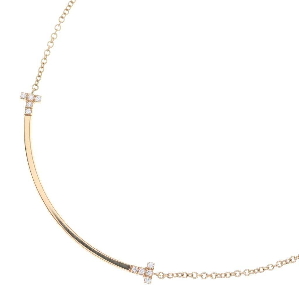 Tiffany & Co T Smile Small Diamond Pendant Chain Pink Gold 18k