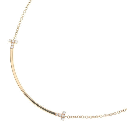 Tiffany & Co T Smile Small Diamond Pendant Chain Pink Gold 18k