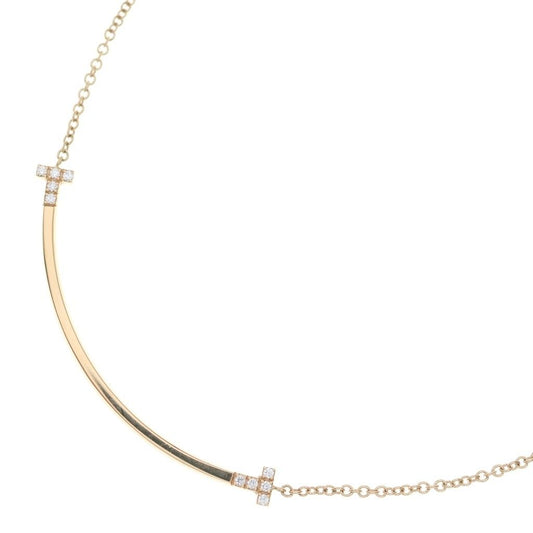 Tiffany & Co T Smile Small Diamond Pendant Chain Pink Gold 18k