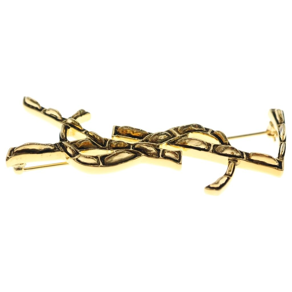 Saint Laurent Paris Opyum Brch Monogram YSL Cassandra Opium Brooch Gold — view 3