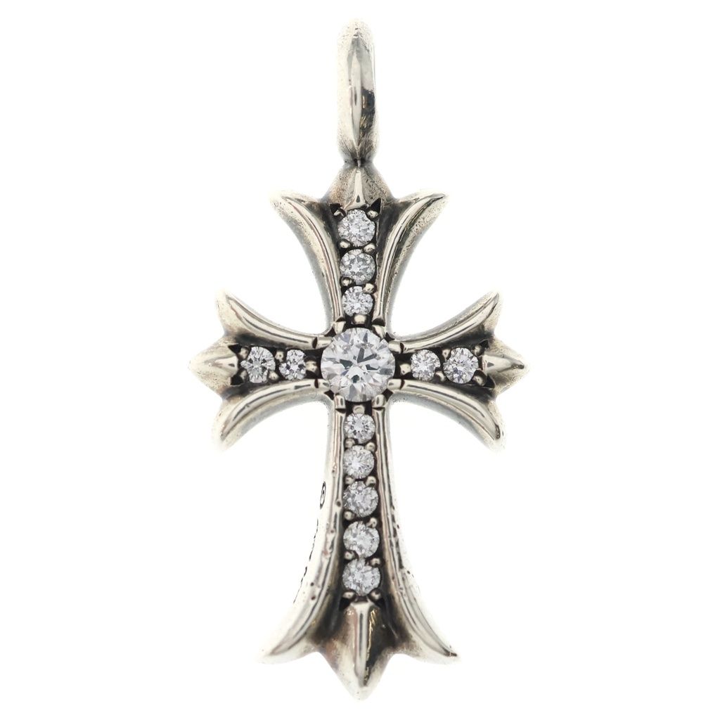 Chrome Hearts Tny Crsf P Dia Tiny Fat Cross Pave Diamond Pendant Silver