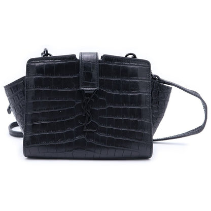 Saint Laurent Paris Raffia Mini Shoulder Bag Black Embossed Croco Leather