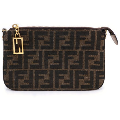 Fendi Zucca Slim Clutch Mini Shoulder Bag Brown Canvas Gold