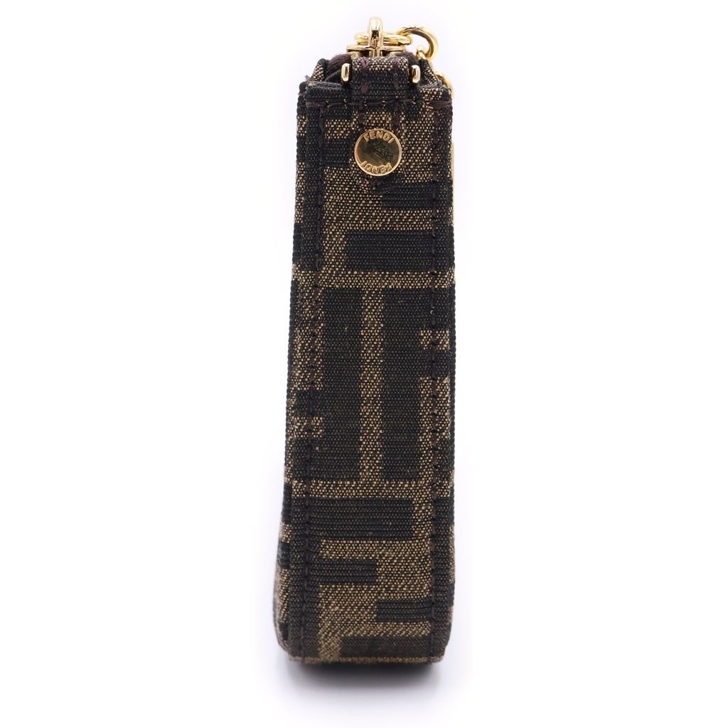 Fendi Zucca Slim Clutch Mini Shoulder Bag Brown Canvas Gold — view 3