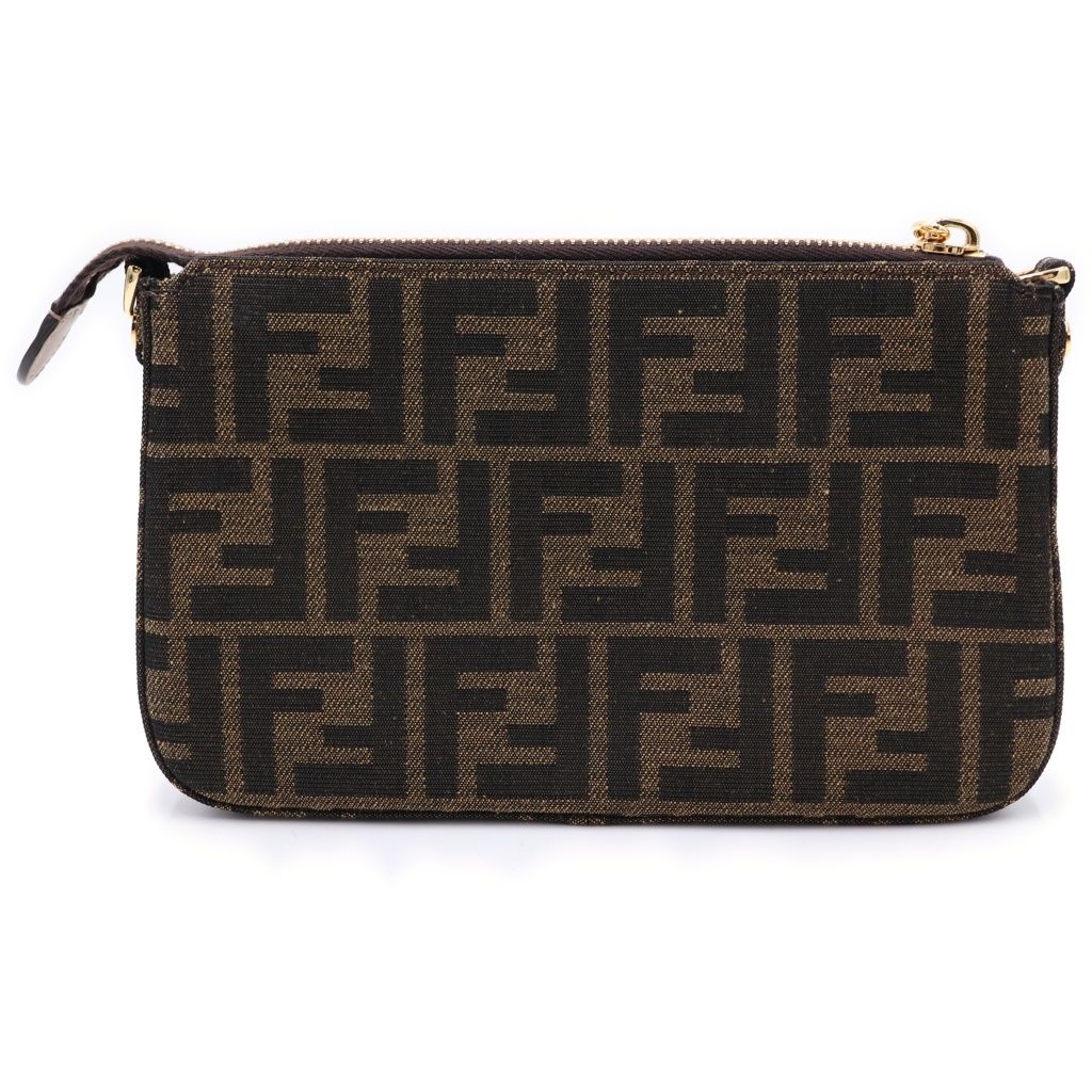Fendi Zucca Slim Clutch Mini Shoulder Bag Brown Canvas Gold — view 2