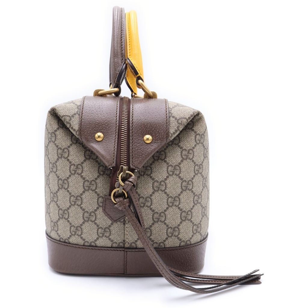 Gucci GG Supreme Mini Boston Bag Yellow Beige Brown Leather Gold — view 3