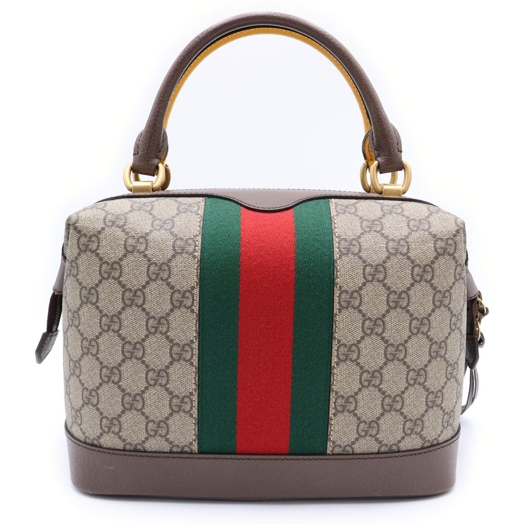 Gucci GG Supreme Mini Boston Bag Yellow Beige Brown Leather Gold — view 2