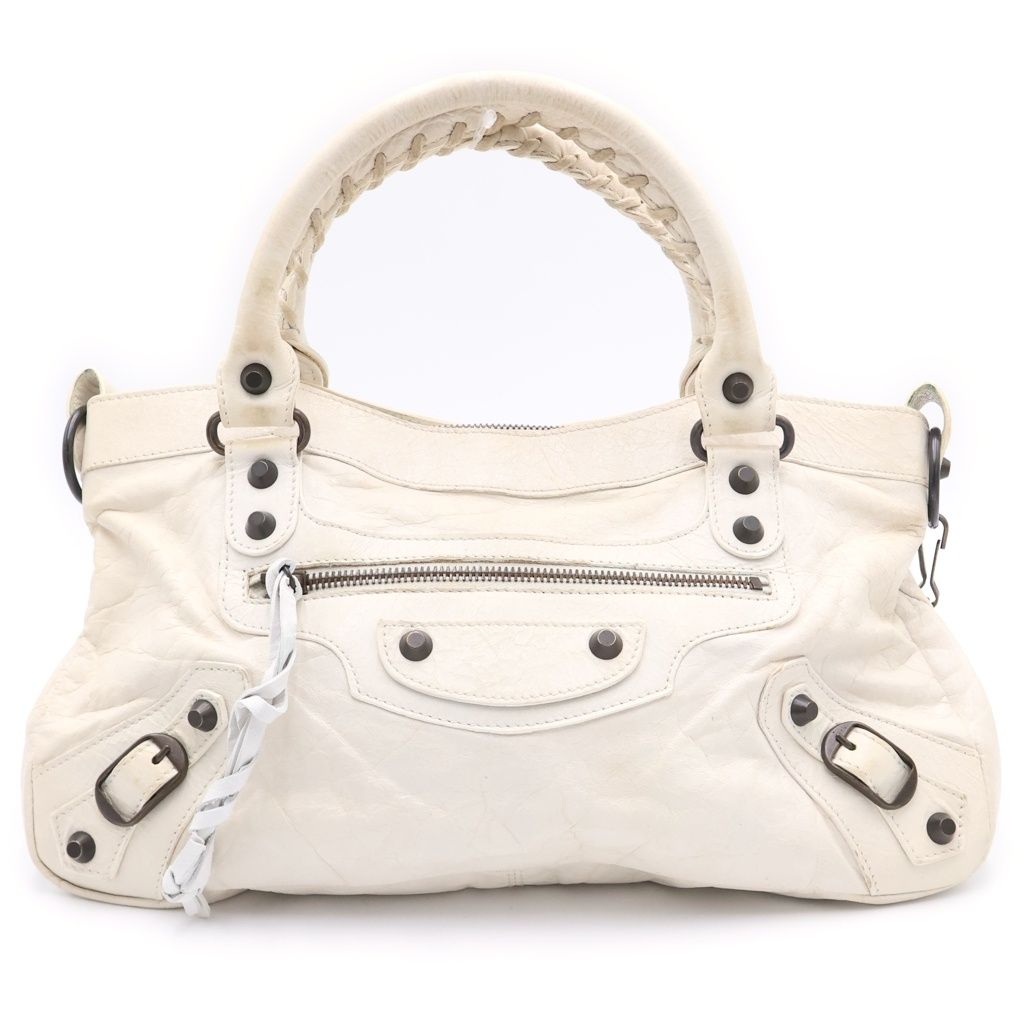 Balenciaga the St 2-Way Shoulder Bag Ivory White Leather Gold