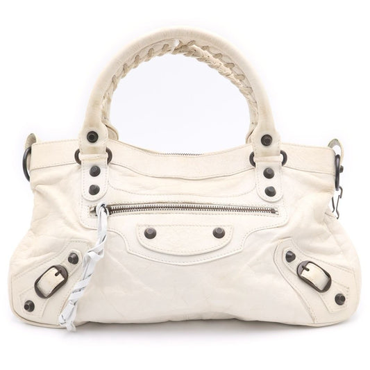 Balenciaga the St 2-Way Shoulder Bag Ivory White Leather Gold