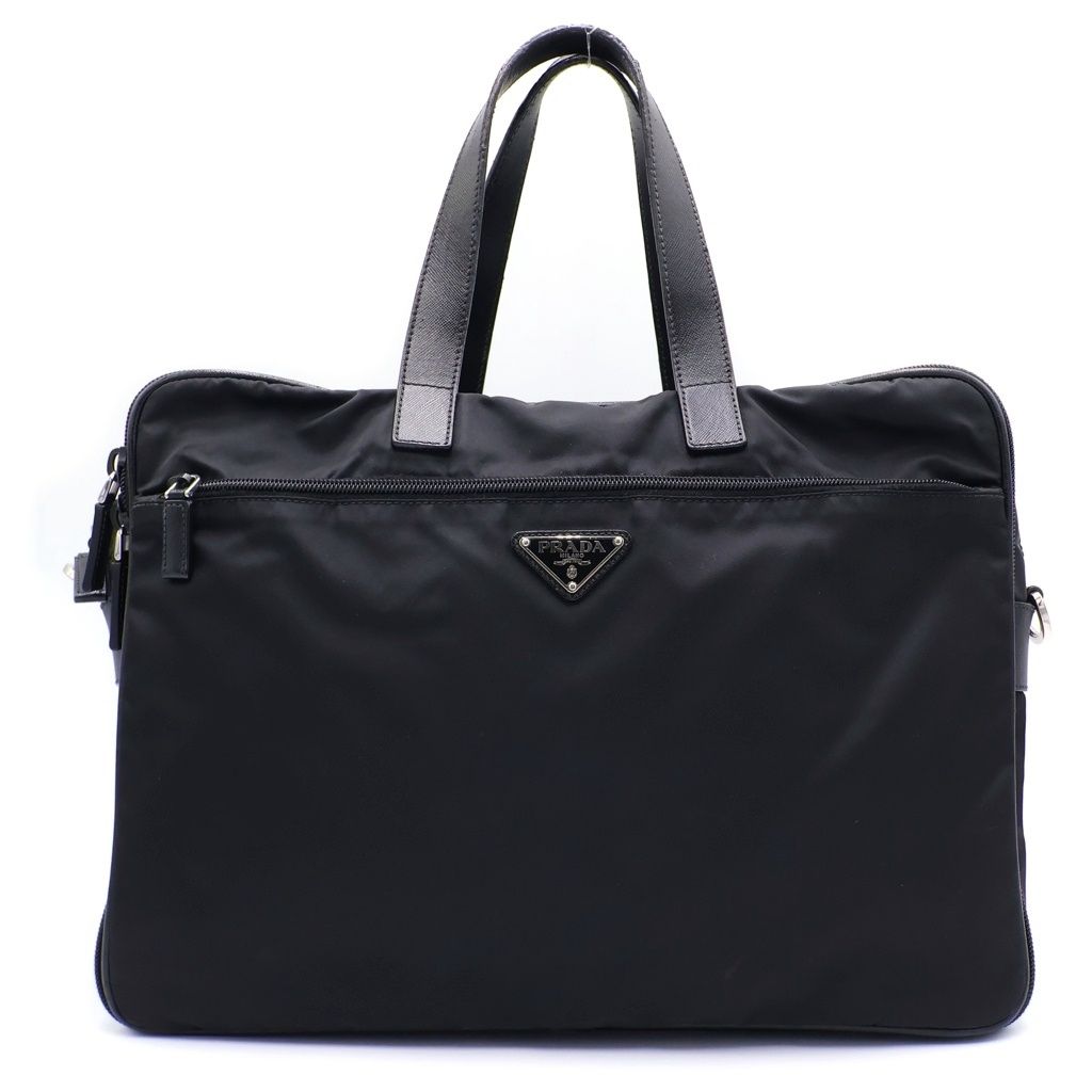 Prada Re-Nylon Saffiano Leather Triangle Logo Boston Bag Black