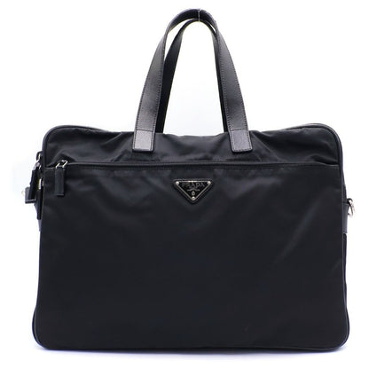 Prada Re-Nylon Saffiano Leather Triangle Logo Boston Bag Black