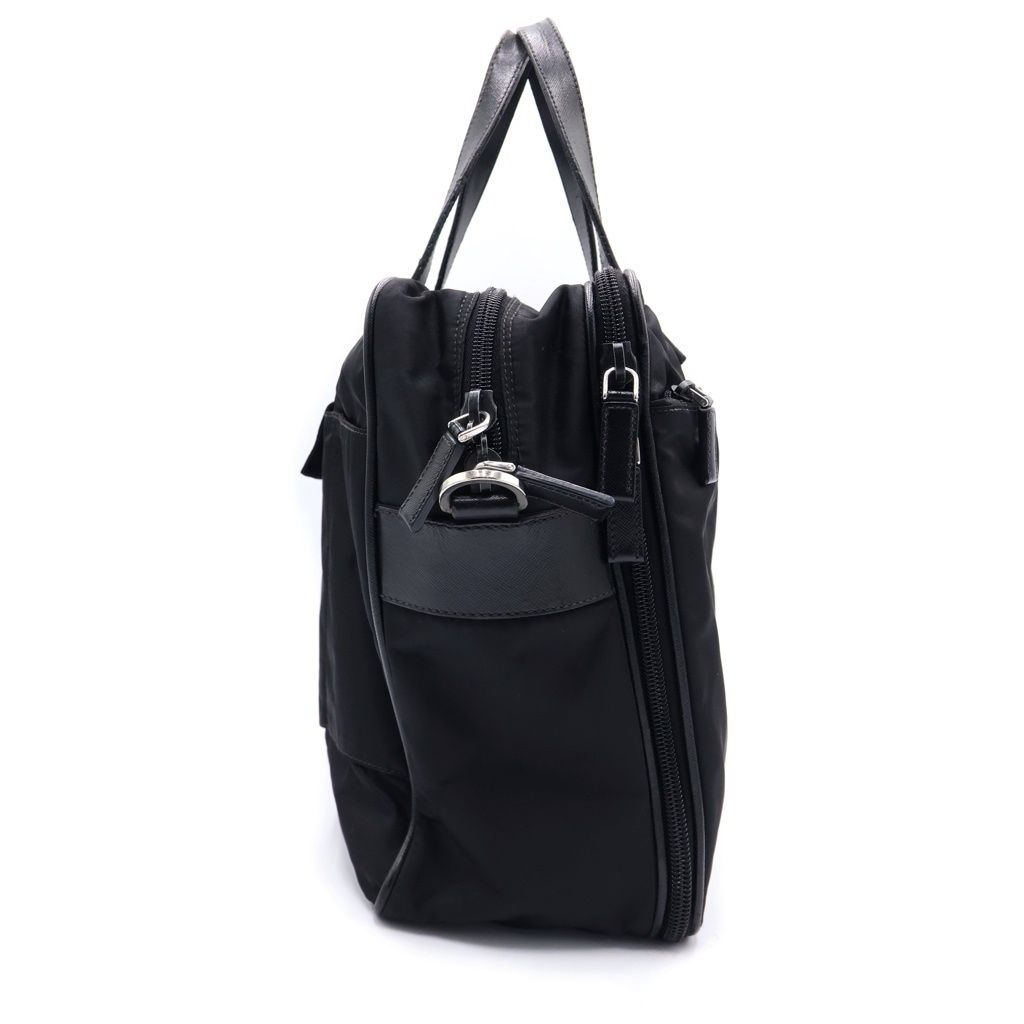 Prada Re-Nylon Saffiano Leather Triangle Logo Boston Bag Black — view 3