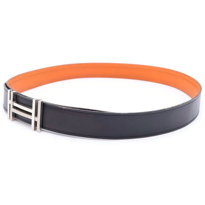 Hermes O Carre Leather Belt Silver