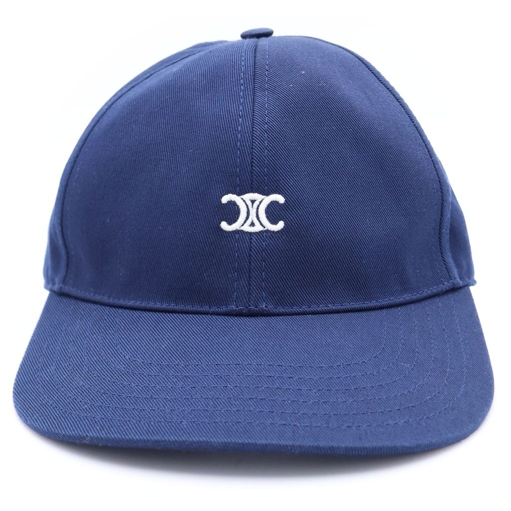 Celine Trio Embroidered Gabardine Baseball Cap Hat Navy — view 4