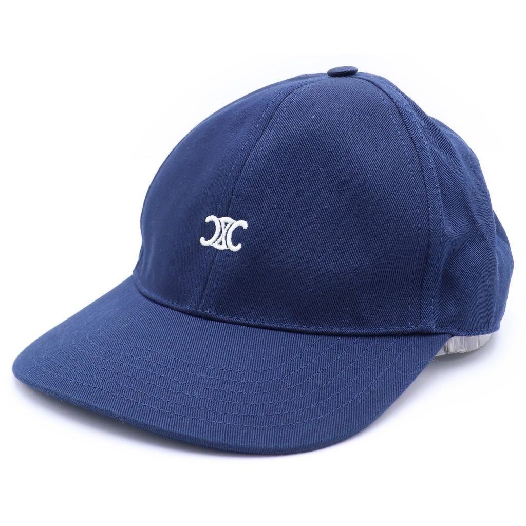 Celine Trio Embroidered Gabardine Baseball Cap Hat Navy