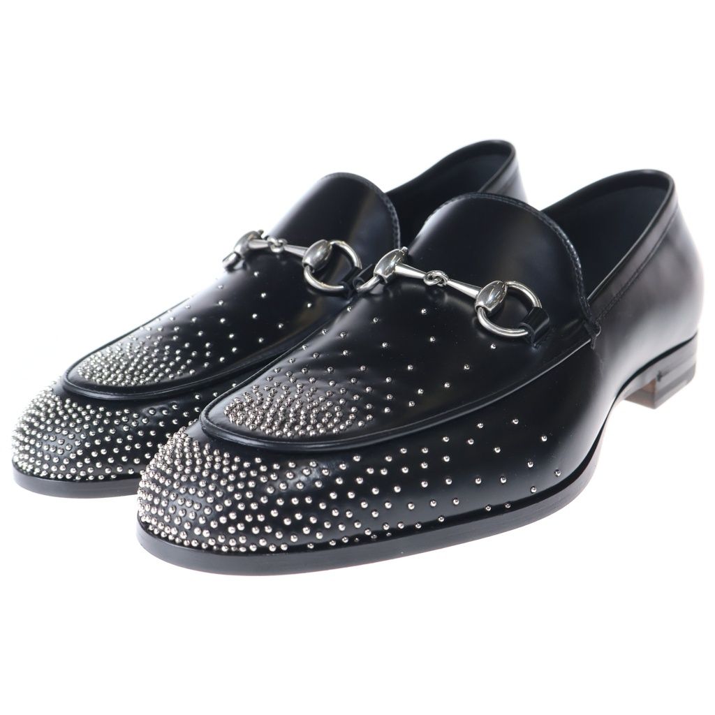 Gucci Studded Horsebit Leather Low Cut Shoes Loafers Black — view 2