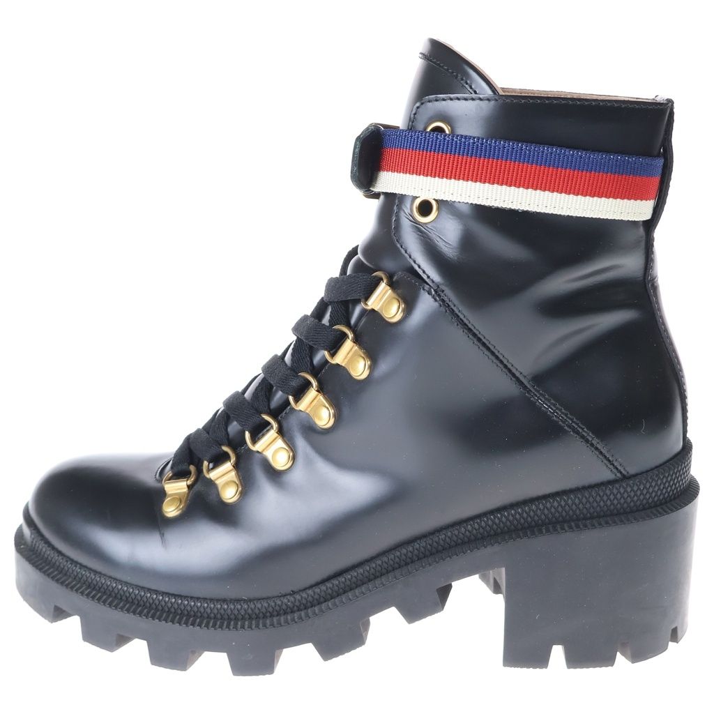 Gucci Sylvie Web Ankle Boots Black Leather