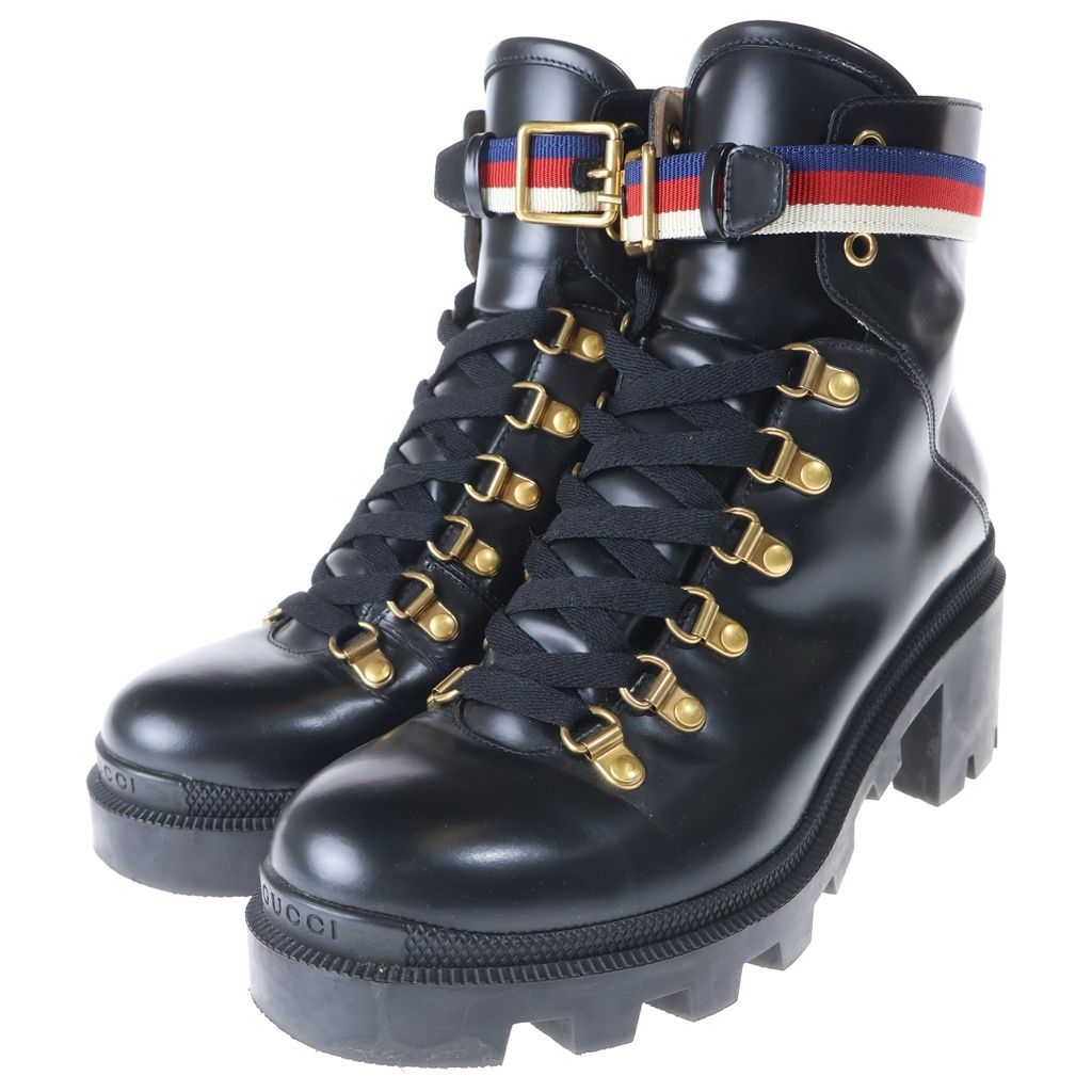 Gucci Sylvie Web Ankle Boots Black Leather — view 2