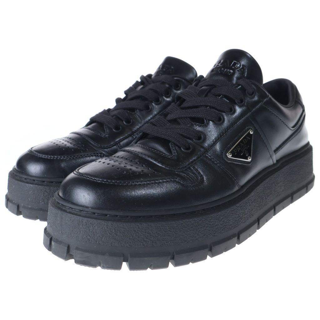 Prada Triangle Logo Leather Sneakers Black — view 2