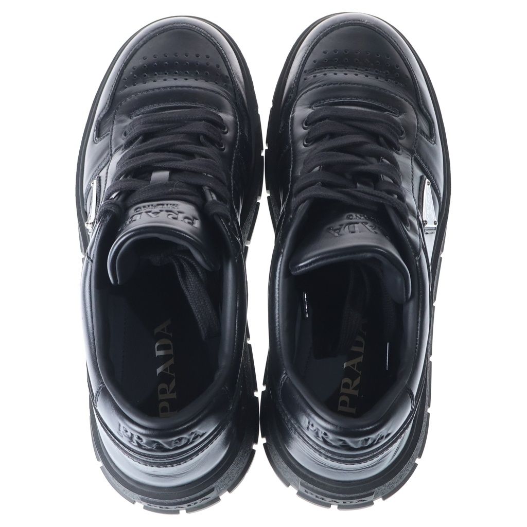 Prada Triangle Logo Leather Sneakers Black — view 4