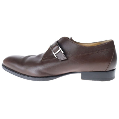 Hermes Single Monk Strap Logo Buckle Leather Dress Business Shoes Brown