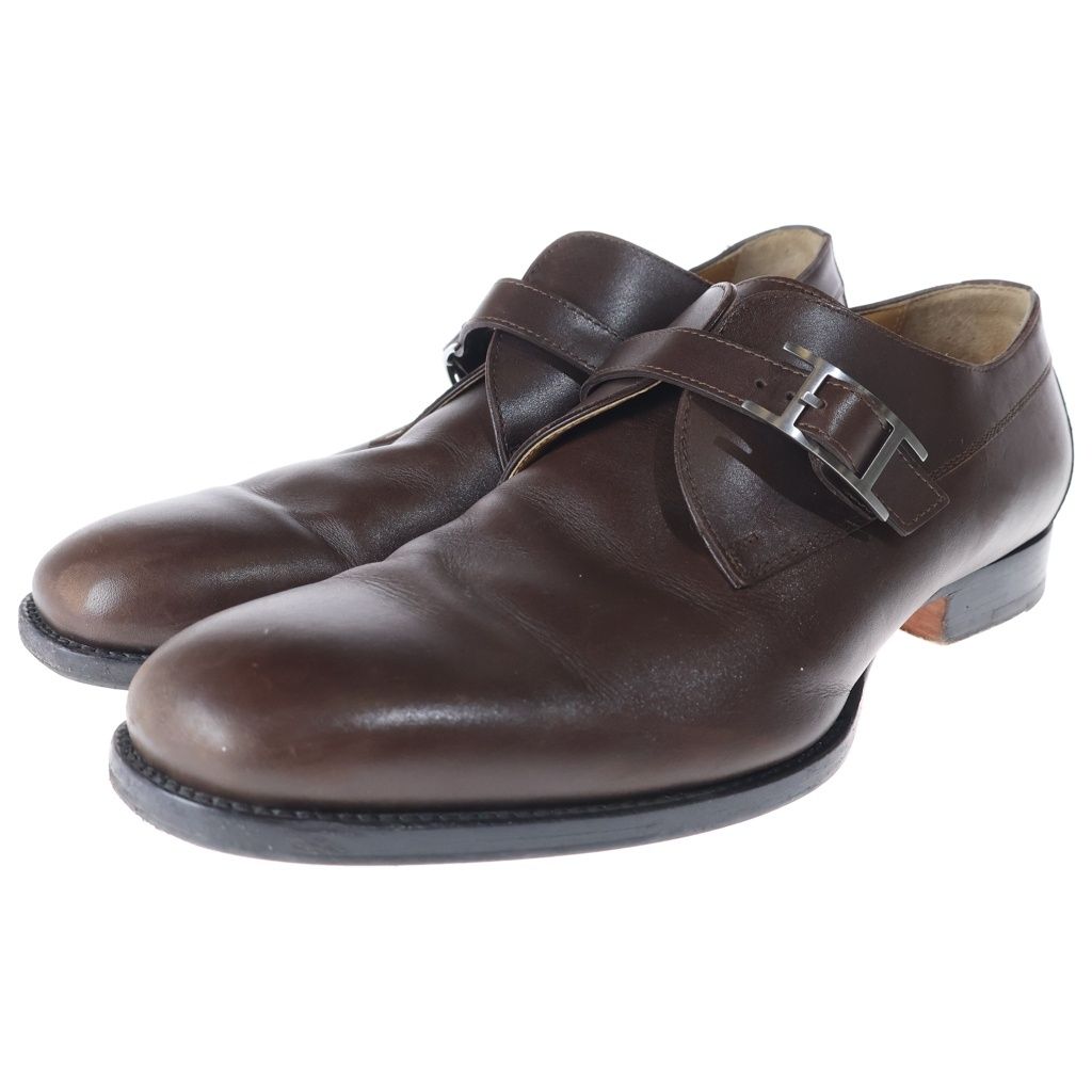 Hermes Single Monk Strap Logo Buckle Leather Dress Business Shoes Brown — view 2