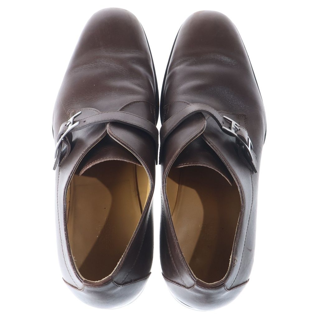 Hermes Single Monk Strap Logo Buckle Leather Dress Business Shoes Brown — view 4