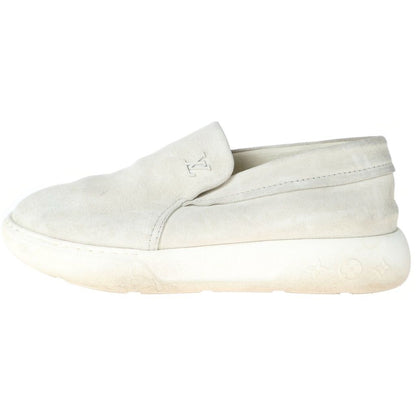 Louis Vuitton Pacific Line LV Logo Plate Suede Leather Slip Ons Sneakers Ivory