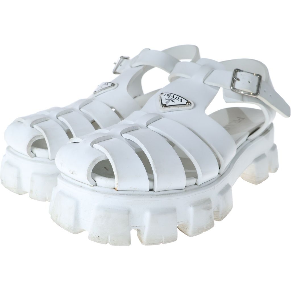 Prada Triangle Logo Monolith Foam Rubber Sandals White — view 2