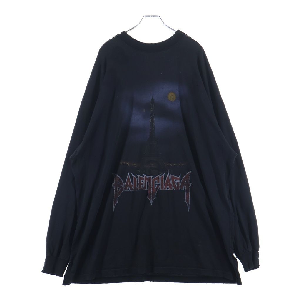 Balenciaga ZL S Double Front T-shirts Paris Print Long Sleeve T-Shirt Black