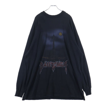 Balenciaga ZL S Double Front T-shirts Paris Print Long Sleeve T-Shirt Black