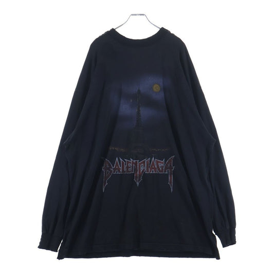 Balenciaga ZL S Double Front T-shirts Paris Print Long Sleeve T-Shirt Black
