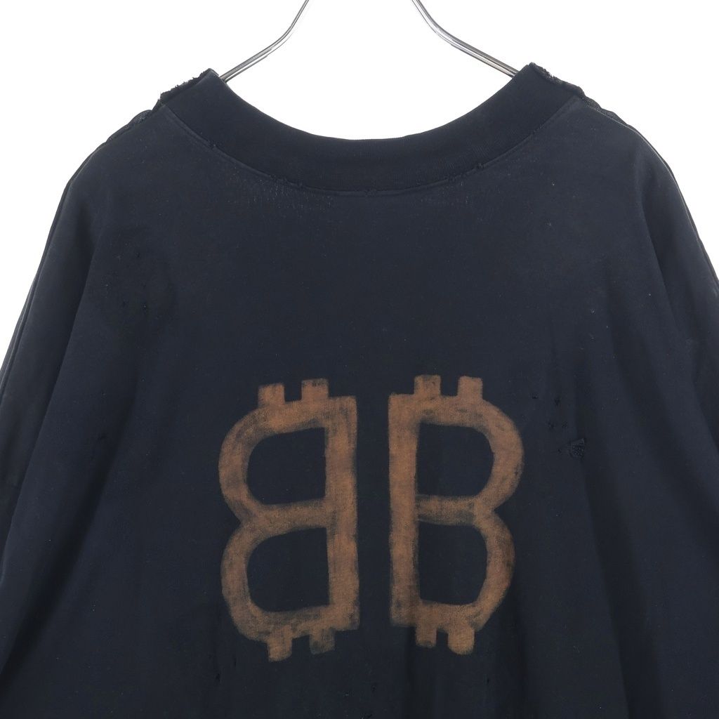 Balenciaga ZL S Double Front T-shirts Paris Print Long Sleeve T-Shirt Black — view 4