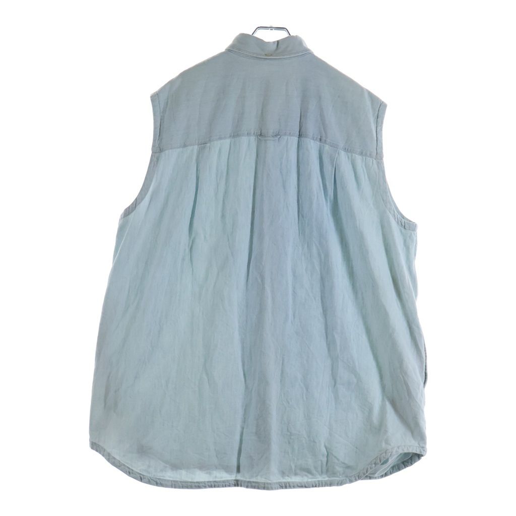 Prada Logo Embroidery Oversize Sleeveless Denim Shirt Indigo — view 2