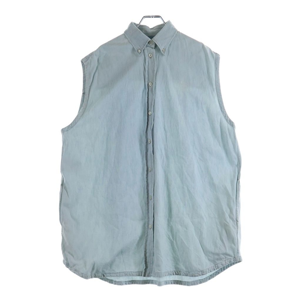 Prada Logo Embroidery Oversize Sleeveless Denim Shirt Indigo