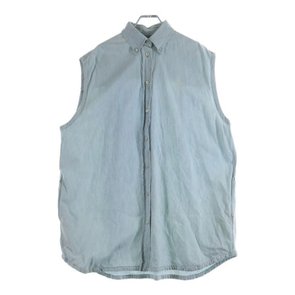 Prada Logo Embroidery Oversize Sleeveless Denim Shirt Indigo