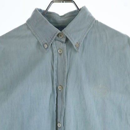 Prada Logo Embroidery Oversize Sleeveless Denim Shirt Indigo — view 3