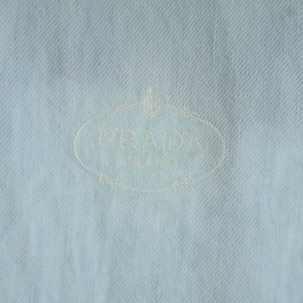 Prada Logo Embroidery Oversize Sleeveless Denim Shirt Indigo — view 5