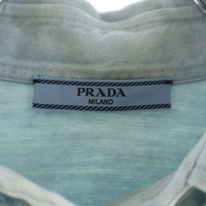 Prada Logo Embroidery Oversize Sleeveless Denim Shirt Indigo — view 6