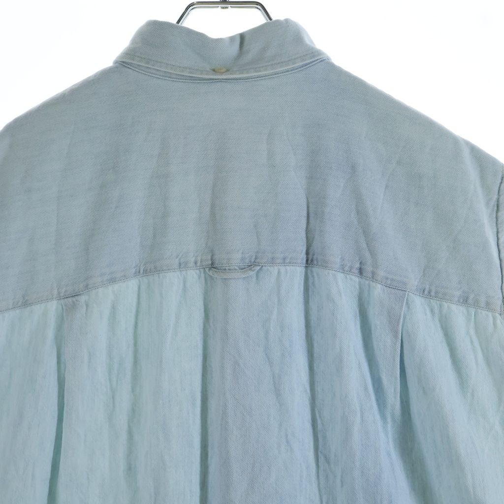 Prada Logo Embroidery Oversize Sleeveless Denim Shirt Indigo — view 4